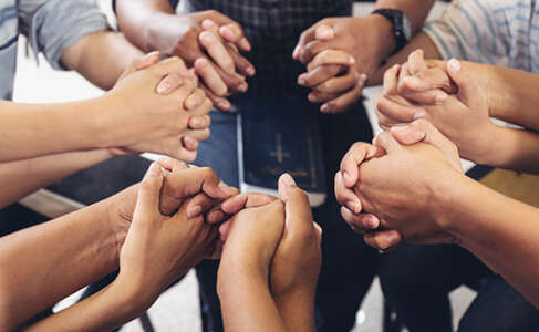 Group community People diverse hands holding circle to pray for God each other support together teamwork