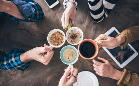 People drinking coffee high angle view