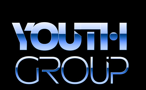 Vector modern sign Youth group. Blue metallic font. Shiny abstra